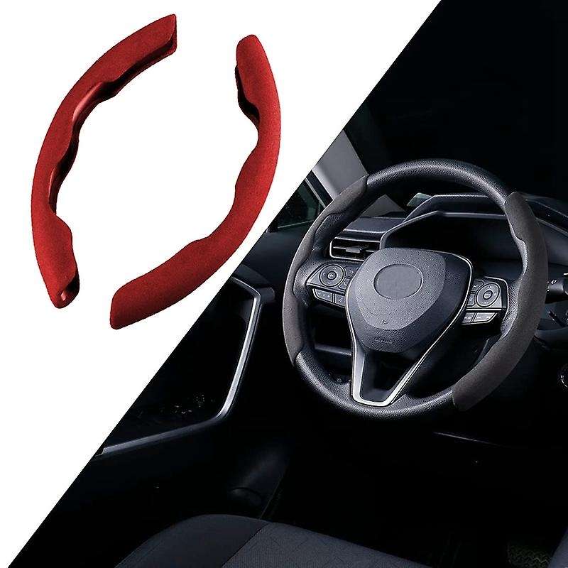 2PCS Universal Auto Car Steering Wheel Cover Suede Anti- Decorative Protection for Etc, Red
