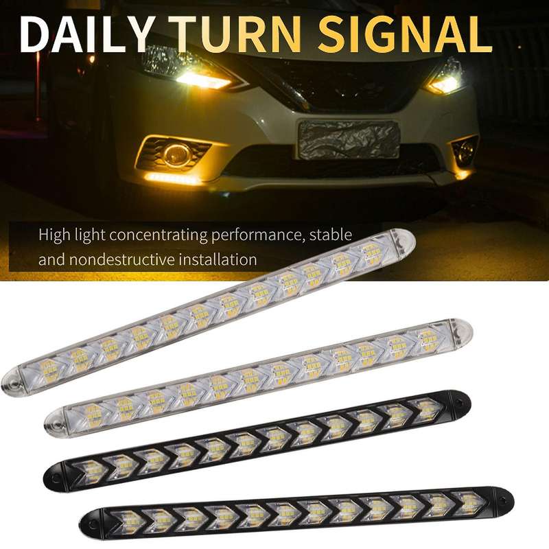 2PCS Universal DRL Daytime Running Lights 12 LED Turn Signal Lights Waterproof Flowing Headlight Str