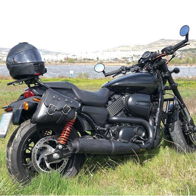2Pcs Universal Motorcycle Bags PU Leather Saddle Bag for Sportster XL883 XL1200 Cruiser Side Storage