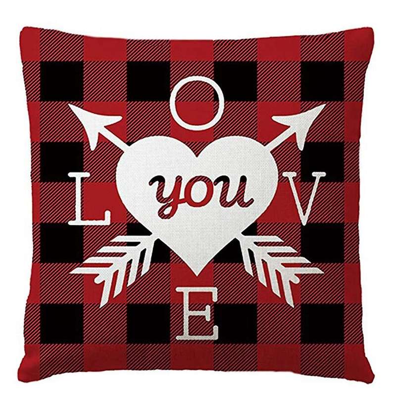 2Pcs Valentine's Day Pillowcase Checkered Heart Cushion Cover Holiday Anniversary Sweet Decor Pillow