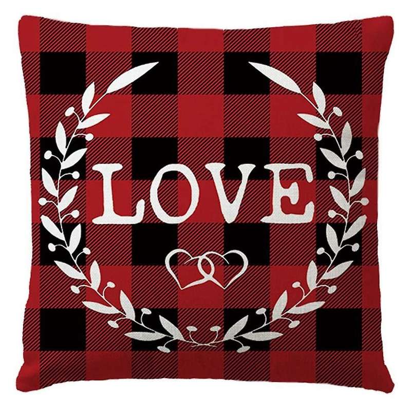 2Pcs Valentine's Day Pillowcase Checkered Heart Cushion Cover Holiday Anniversary Sweet Decor Pillow