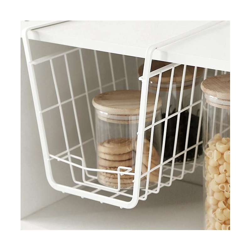 2pcs Wardrobe Storage Rack Hanging Basket Under Clapboard Kitchen Cabinet Shelf Office Desk Storage