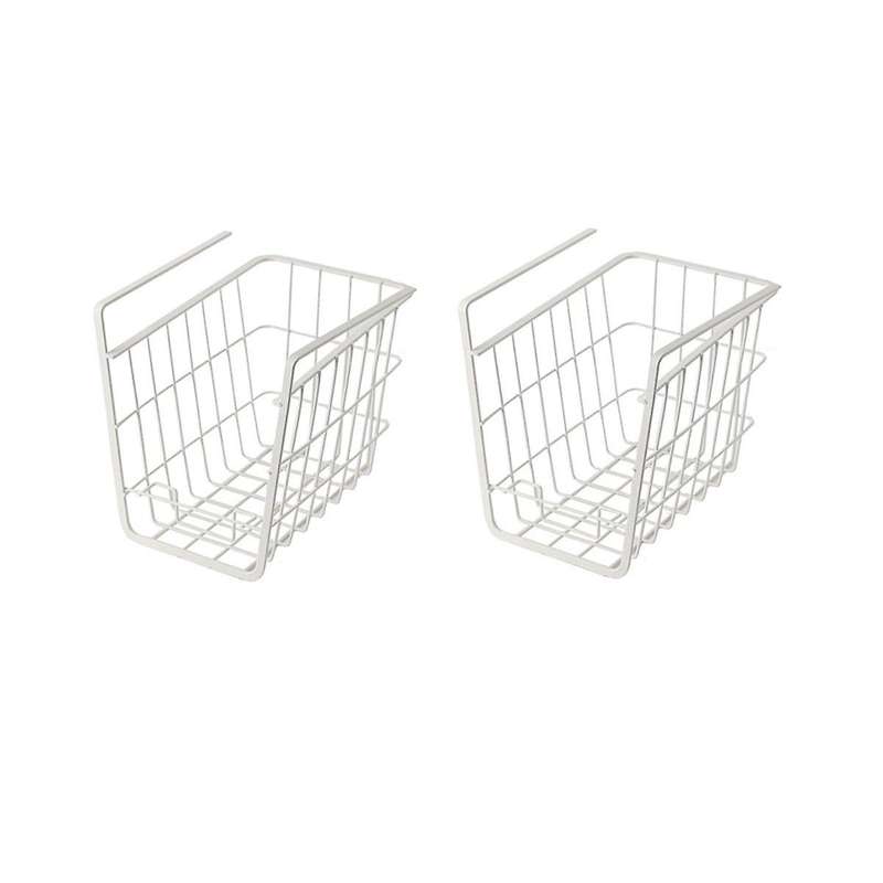 2pcs Wardrobe Storage Rack Hanging Basket Under Clapboard Kitchen Cabinet Shelf Office Desk Storage
