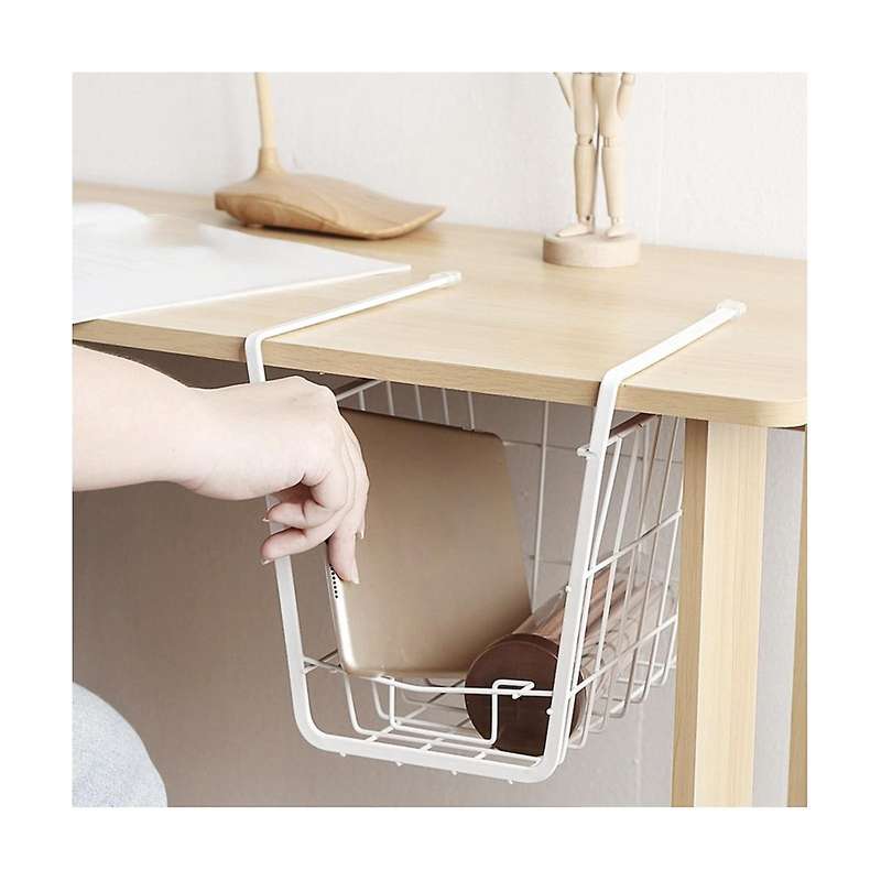 2pcs Wardrobe Storage Rack Hanging Basket Under Clapboard Kitchen Cabinet Shelf Office Desk Storage