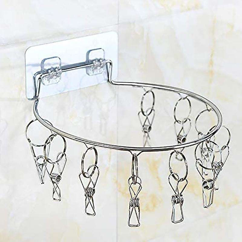2Pcs Wall-Mounted Stainless Steel Clothespin Drying Rack with 8/10 Clip for Hats, Socks, Underwear,