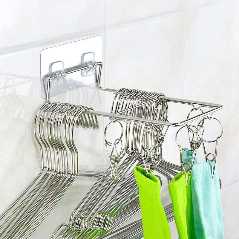 2Pcs Wall-Mounted Stainless Steel Clothespin Drying Rack with 8/10 Clip for Hats, Socks, Underwear,