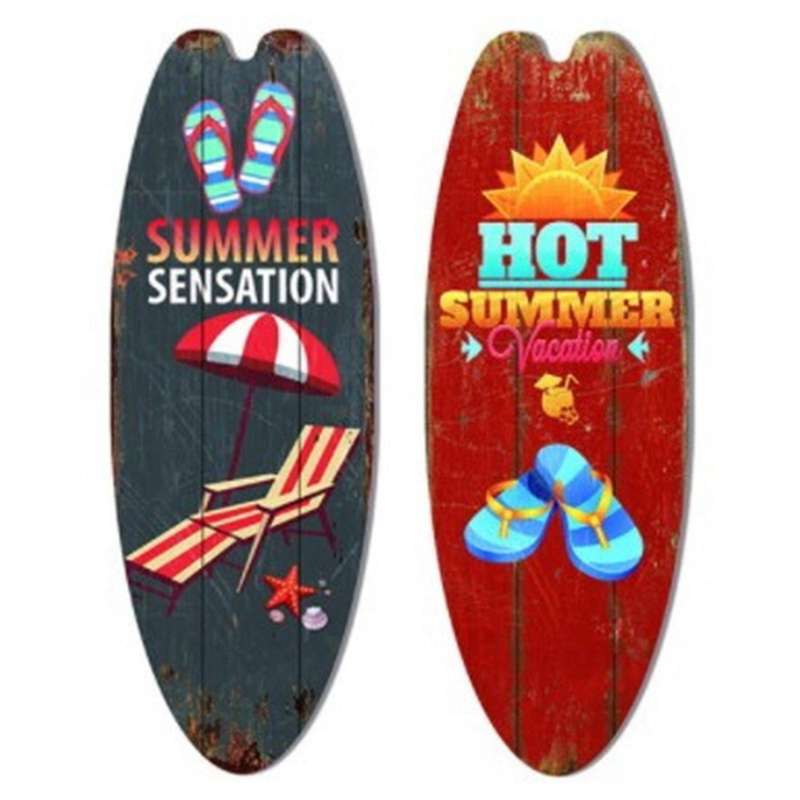 2PCS Wall Hanging Holiday Leisure Decoration Vintage Wooden Sign Surfboard Bar Decoration Mediterran