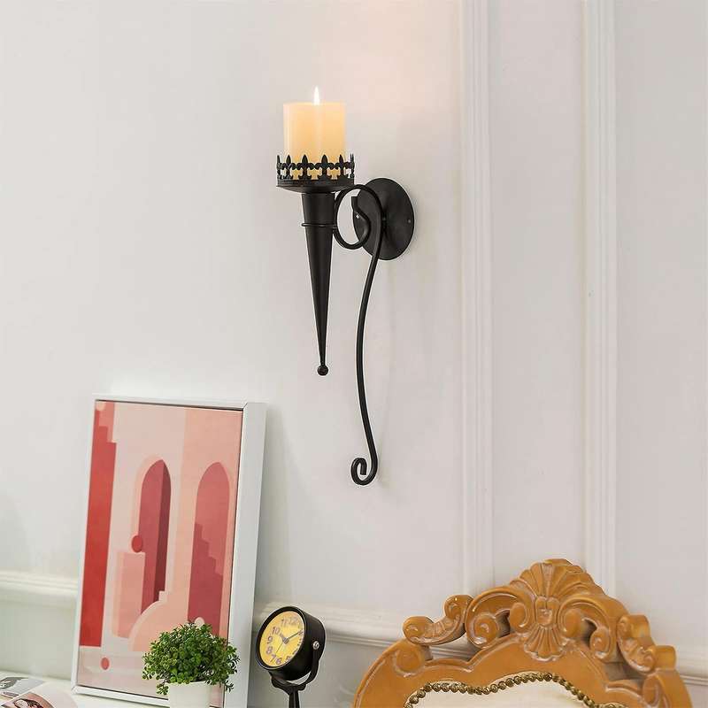 2Pcs Wall Candle Holders Hanging Wall Candle Sconce Stand, Retro Pillar Candlestick Holder Decor
