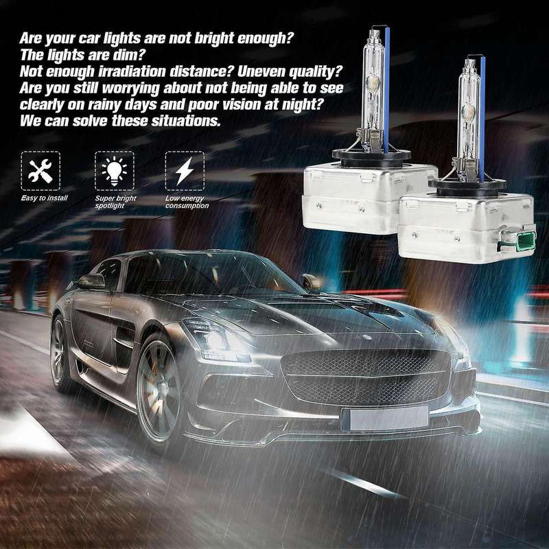 2PCs Waterproof Bright D3S Headlight Bulbs Replacement Heat Resistant 8000K Anti-UV Light Lamp
