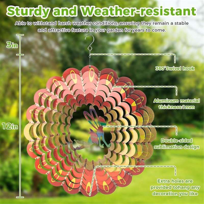 2PCS Wind Spinner 12in - 3D Stainless Steel Sculpture Wind Spinners Outdoor, Metal Wind Catcher for