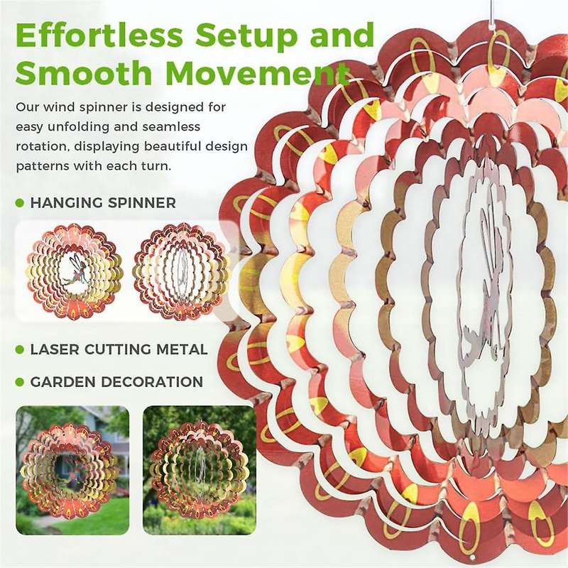 2PCS Wind Spinner 12in - 3D Stainless Steel Sculpture Wind Spinners Outdoor, Metal Wind Catcher for