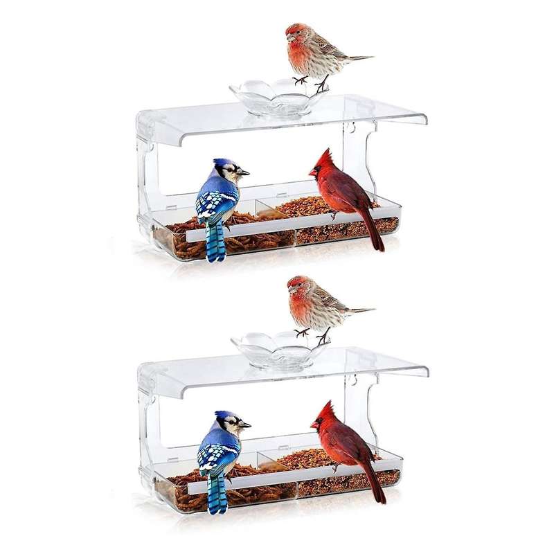 2pcs Window Bird Feeder Clear Window Bird Feeder for Outside Transparent Bird House