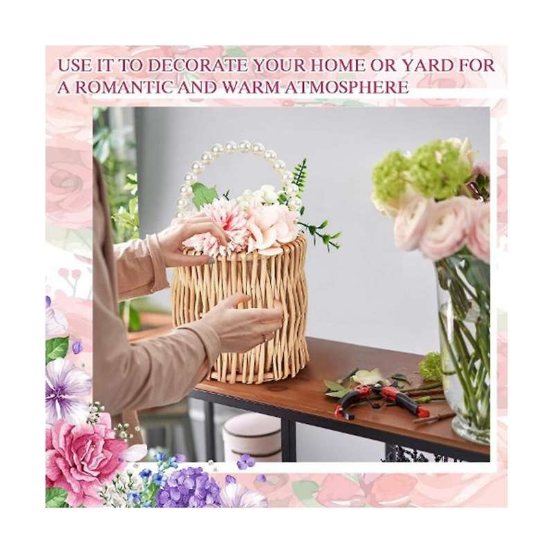 2pcs Wicker Wedding Flower Girl Baskets Pearl Wicker Rattan Handwoven Basket Wicker Basket with Hand