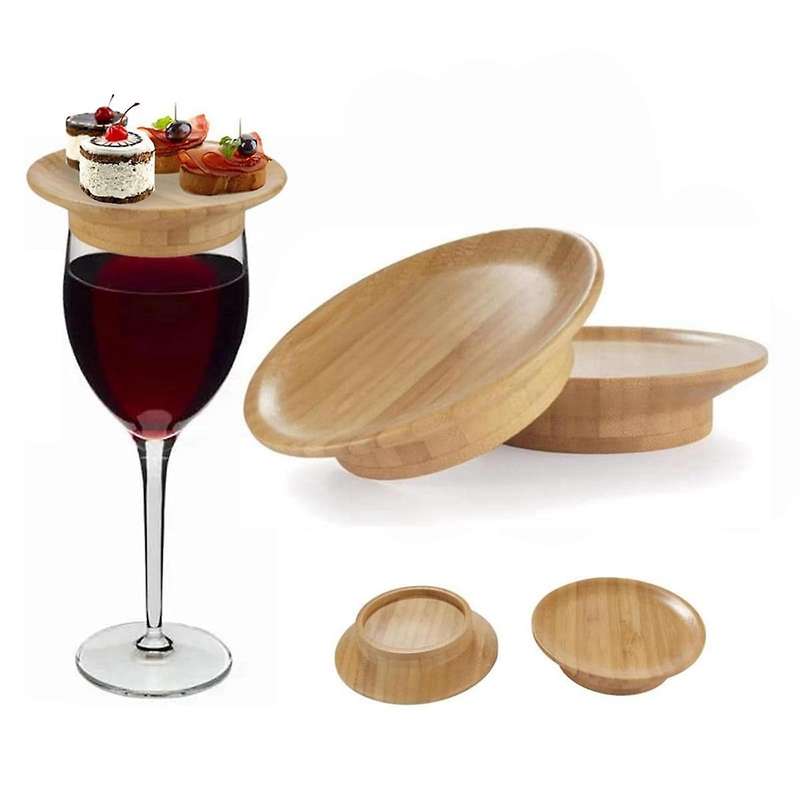 2Pcs Wine Glass Topper, 4Inch Wine Glass Charcuterie Topper Bamboo Wine Glass Topper Coasters