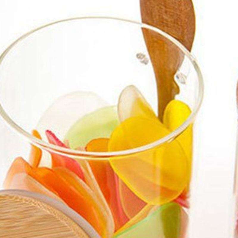 2pcs with Bamboo Lid and Spoon Clear Glass Canister for Kitchen Storag