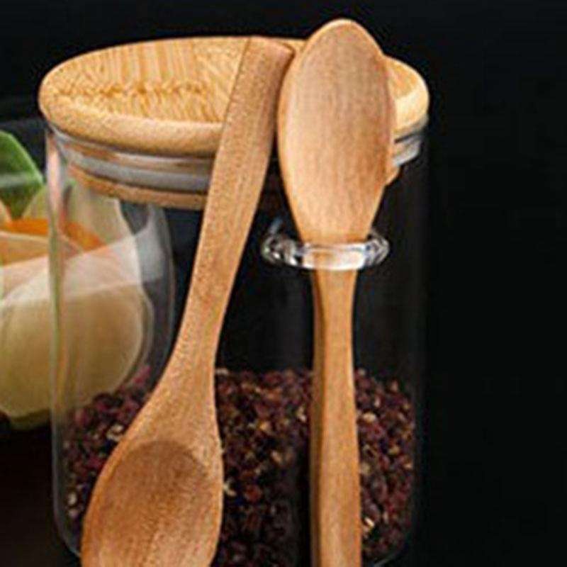 2pcs with Bamboo Lid and Spoon Clear Glass Canister for Kitchen Storag
