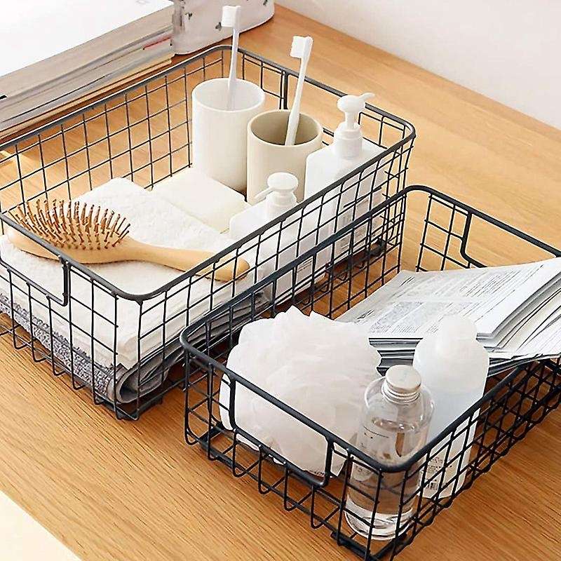 2Pcs Wire Storage Baskets with Handles, Metal Organizer Basket Bins , Office, Nursery, Laundry Shel