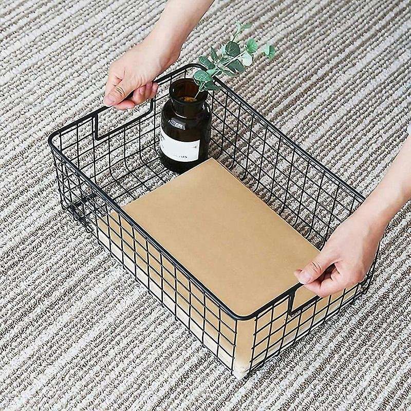 2Pcs Wire Storage Baskets with Handles, Metal Organizer Basket Bins , Office, Nursery, Laundry Shel