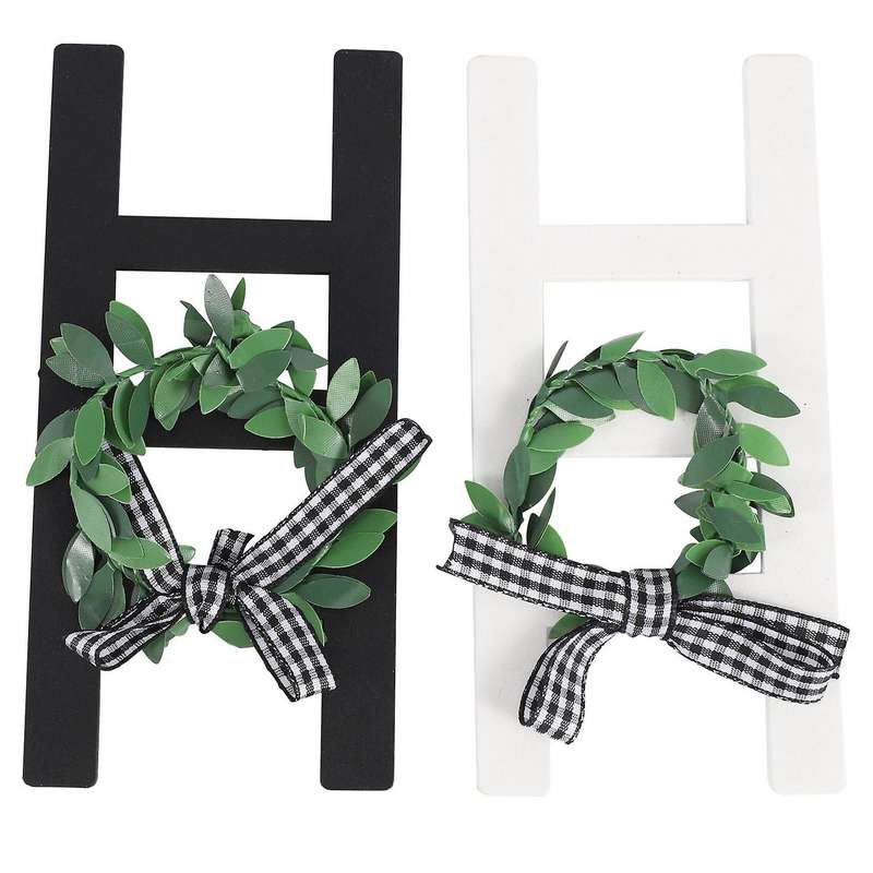 2pcs Wooden Ladder Tray Decoration Frame Black&white Farmhouse Ladder Decor Rustic Decoration