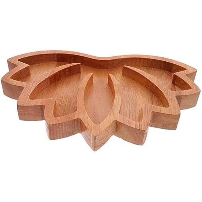 2Pcs Wooden Lotus Shape Crystal Display Tray Retro Jewelry Essential Oil Crystal Storage Tray