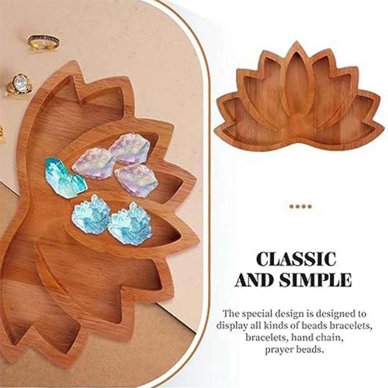 2Pcs Wooden Lotus Shape Crystal Display Tray Retro Jewelry Essential Oil Crystal Storage Tray