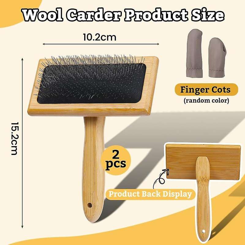 2Pcs Wooden Wool Carders, for Wool, Fibers, , , Wooden Wool Carders Brush for Wool Felting Spinning