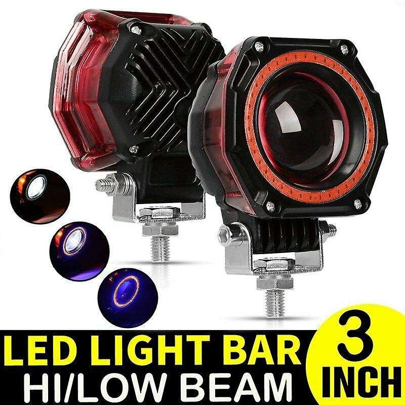 2Pcs/Pair 3 Inch Halo LED Spot Work Light Bar Pods Fog Driving Off Road ATV Truck 4WD
