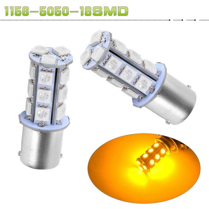 2Pcs Yellow 1156 BA15S 5050 18SMD LED Light Bulbs Turn Signal Backup Reverse