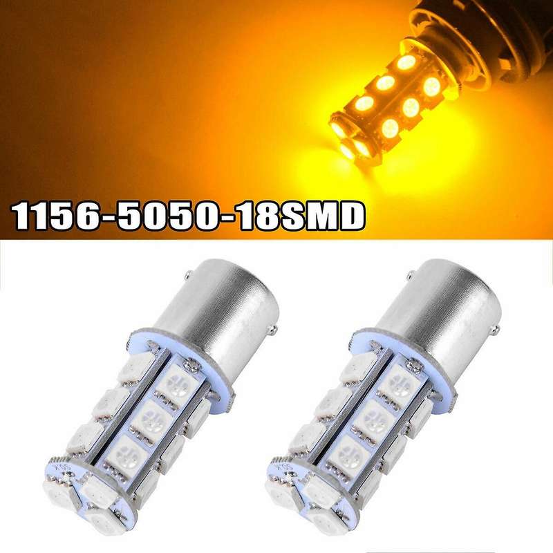 2Pcs Yellow 1156 BA15S 5050 18SMD LED Light Bulbs Turn Signal Backup Reverse