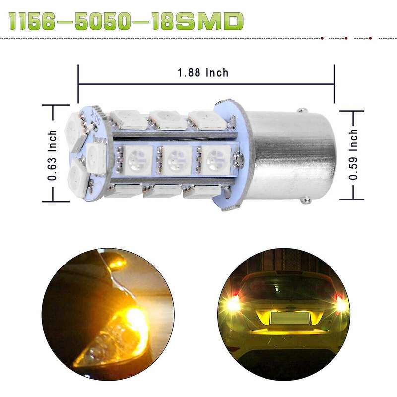 2Pcs Yellow 1156 BA15S 5050 18SMD LED Light Bulbs Turn Signal Backup Reverse
