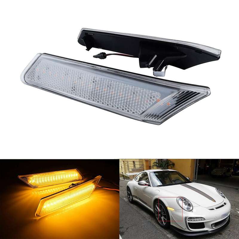2Pcs/Set Car Amber LED Front Side Marker Lights Clear Lens Turn Signal Lights for- /987/997