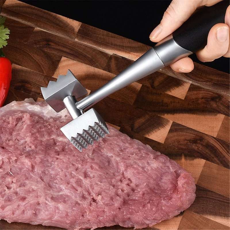 2-Piece Stainless Steel Double-Sided Meat Hammer Tenderizer Comfort Handle for Steak, Beef and Chick