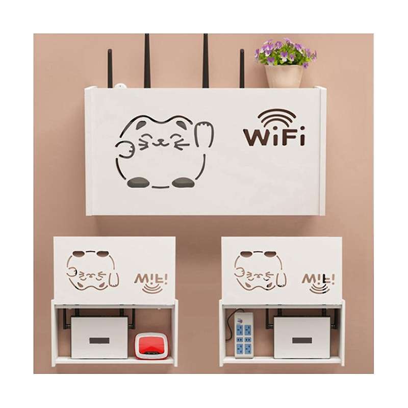 2pcswifi Router Storage Box Outlet Set Top Cable Wooden Case Wall Mount Power Strip Switch Hide Shel