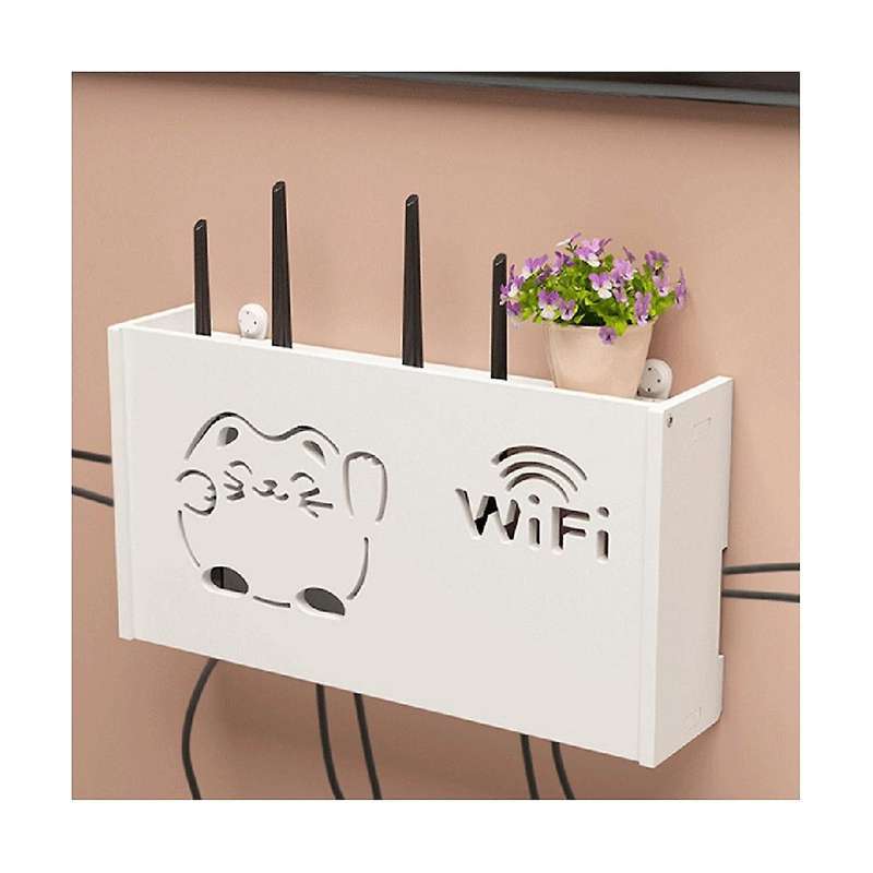 2pcswifi Router Storage Box Outlet Set Top Cable Wooden Case Wall Mount Power Strip Switch Hide Shel