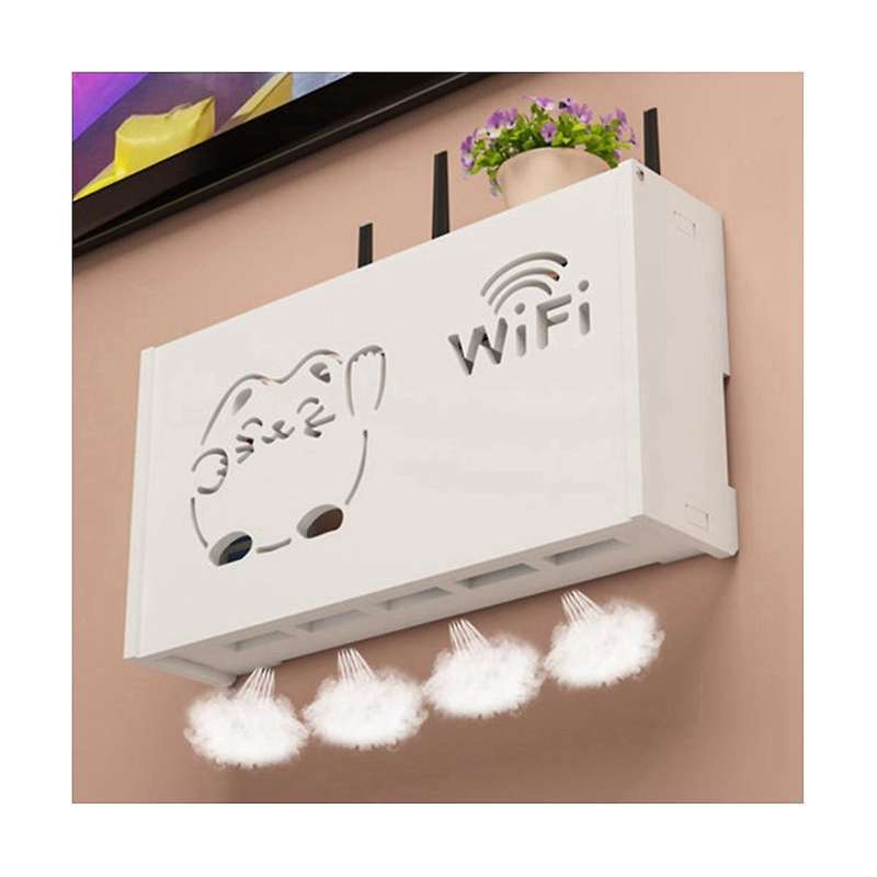 2pcswifi Router Storage Box Outlet Set Top Cable Wooden Case Wall Mount Power Strip Switch Hide Shel
