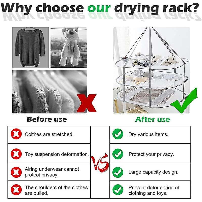 2-Tier Sweater Drying Rack Hanging Clothes Hanging Dryer Laundry Mesh Drying Rack, Foldable Clothin