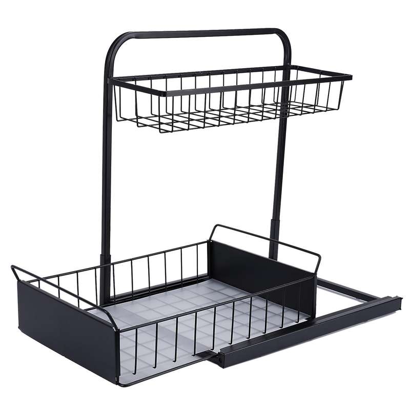 2-Tier Slide Rail Kitchen Spice Organizer Wire Basket Storage Container, Bathroom Countertop Organi