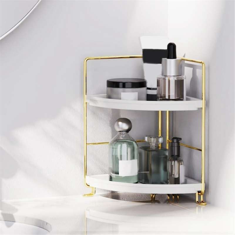 2-tier Corner Bathroom Countertop Organizer, Tiny Bedroom Dresser Storage Tray Makeup Skincare Perfu