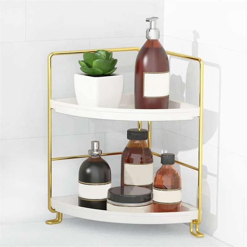 2-tier Corner Bathroom Countertop Organizer, Tiny Bedroom Dresser Storage Tray Makeup Skincare Perfu