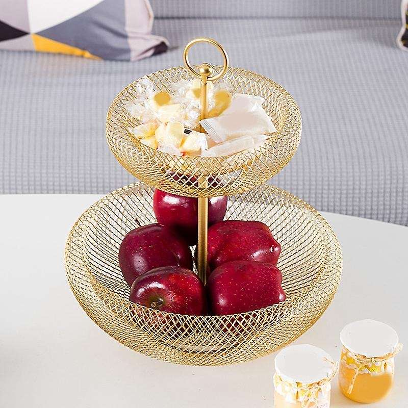 2-Tier Fruit Basket,Wire Fruit Bowls Holder,Decorative Fruits Basket,Kintchen Storage Basket for Sna