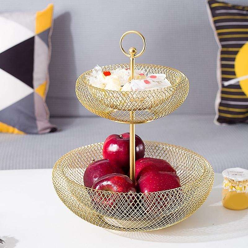 2-Tier Fruit Basket,Wire Fruit Bowls Holder,Decorative Fruits Basket,Kintchen Storage Basket for Sna