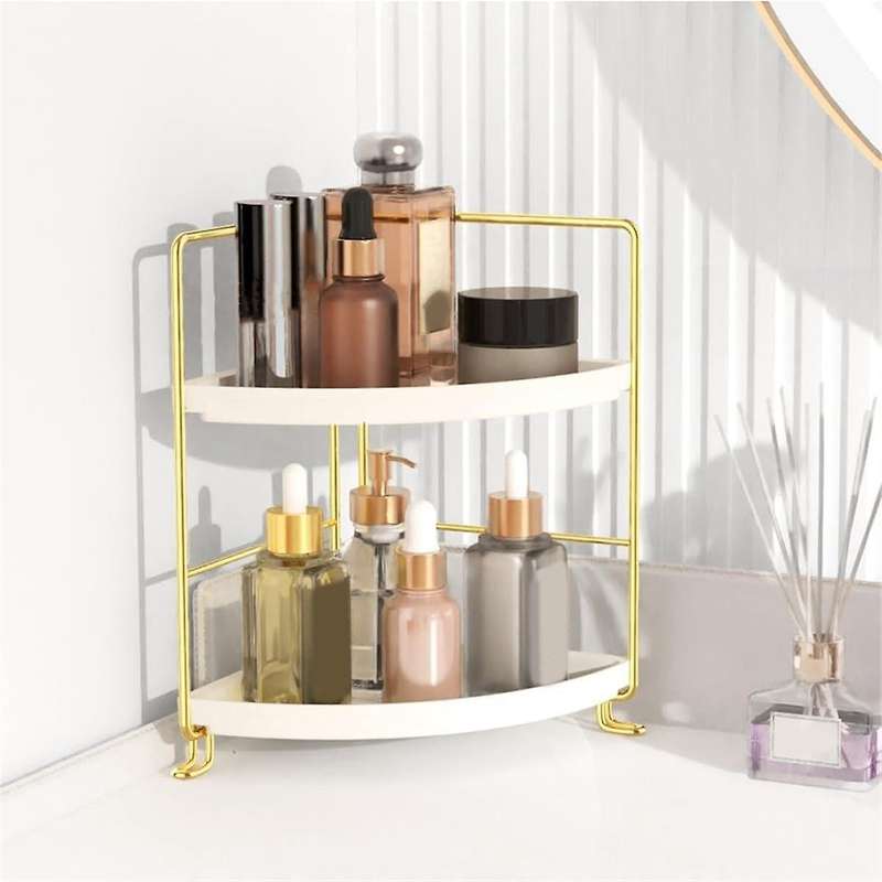 2-tier Corner Bathroom Countertop Organizer, Tiny Bedroom Dresser Storage Tray Makeup Skincare Perf