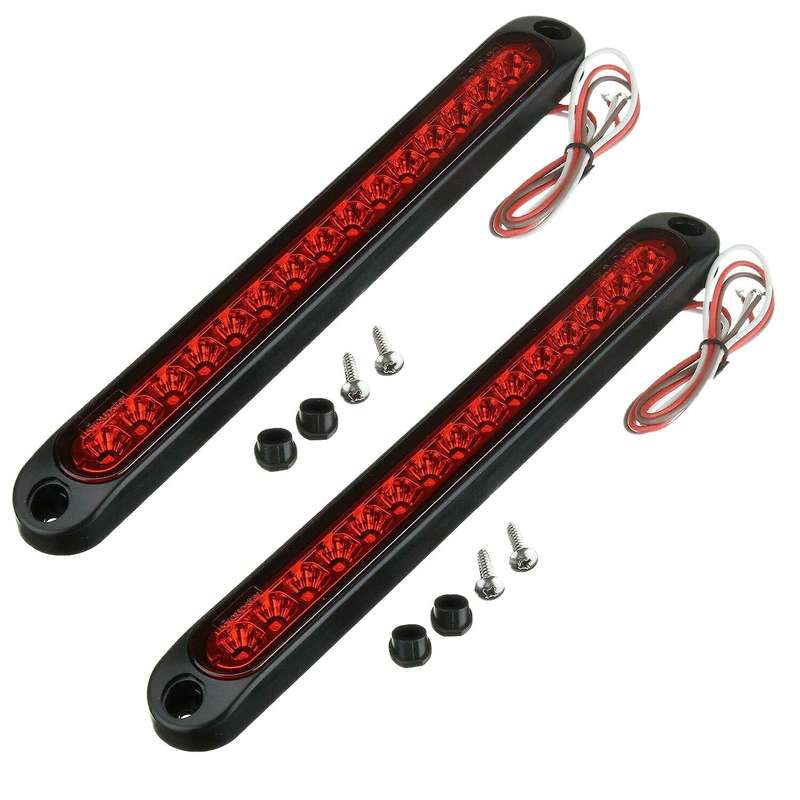 2X 10 inch 15 LED Red Sealed Trailer Truck&Lorry Stop Tail Rear Turn Brake Light Bar