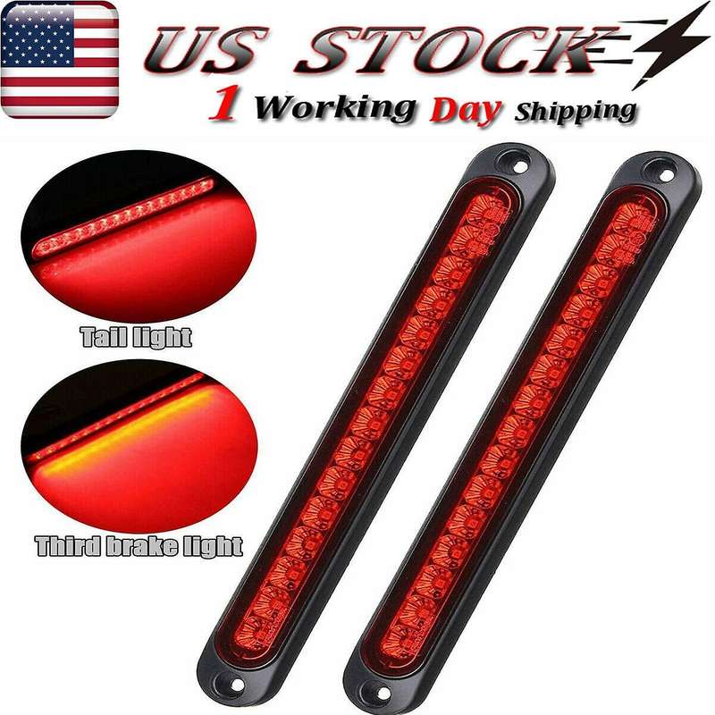 2X 10 inch 15 LED Red Sealed Trailer Truck&Lorry Stop Tail Rear Turn Brake Light Bar