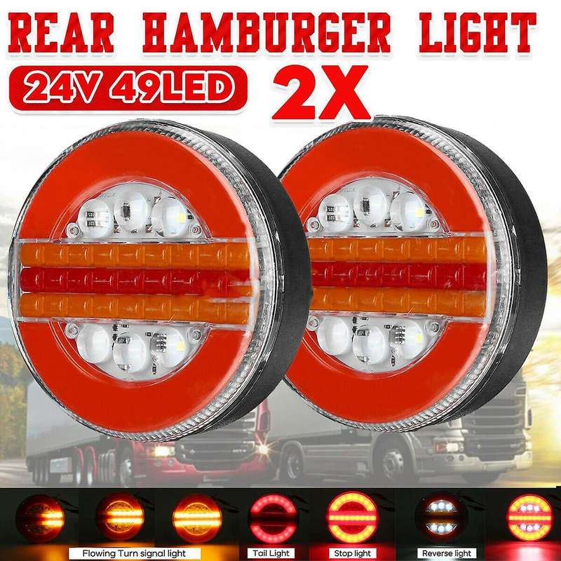 2X 24V 49 LED Hamburger Rear Tail Lights Sequential Dynamic Indicator for Truck Lorry Bus
