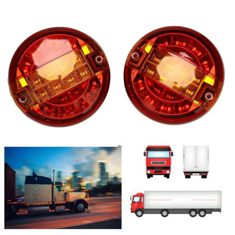 2x 5 Inch Led Round Hamburger Tail Lamp Led Trailer Tail Light for Lorry Truck Car Van Trailer