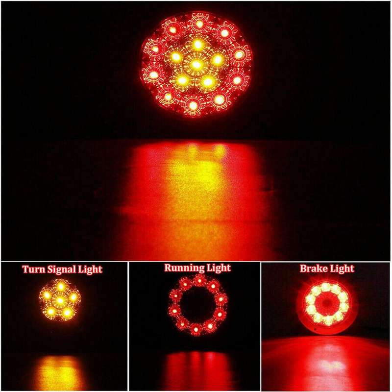 2X 4Inch Round 16 LED DC 12V Truck Trailer Tail Brake Waterproof Stop Light Turn Signal Lights Amber