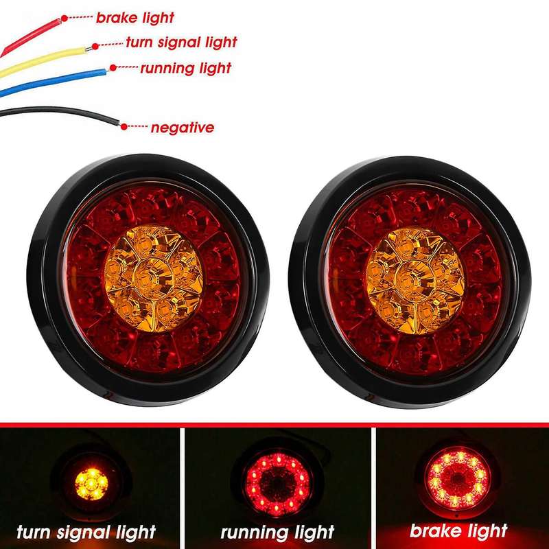 2X 4Inch Round 16 LED DC 12V Truck Trailer Tail Brake Waterproof Stop Light Turn Signal Lights Amber