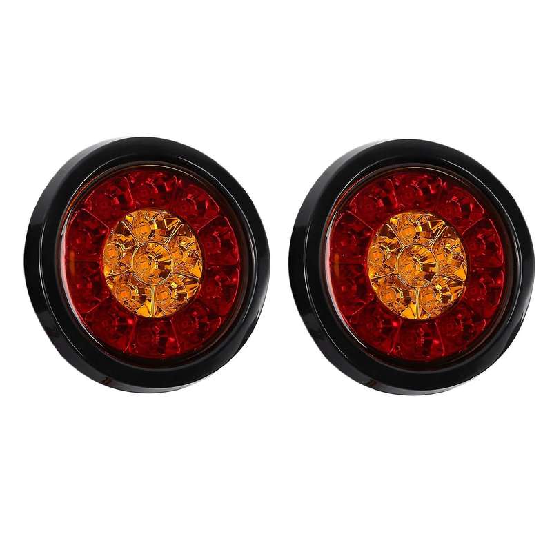 2X 4Inch Round 16 LED DC 12V Truck Trailer Tail Brake Waterproof Stop Light Turn Signal Lights Amber