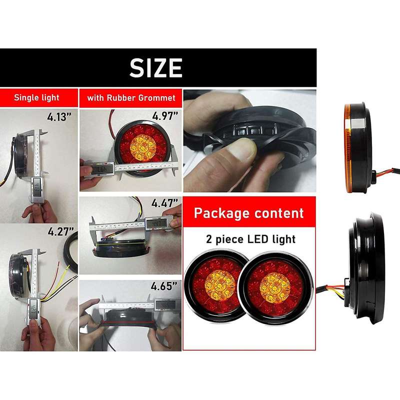 2X 4Inch Round 16 LED DC 12V Truck Trailer Tail Brake Waterproof Stop Light Turn Signal Lights Amber